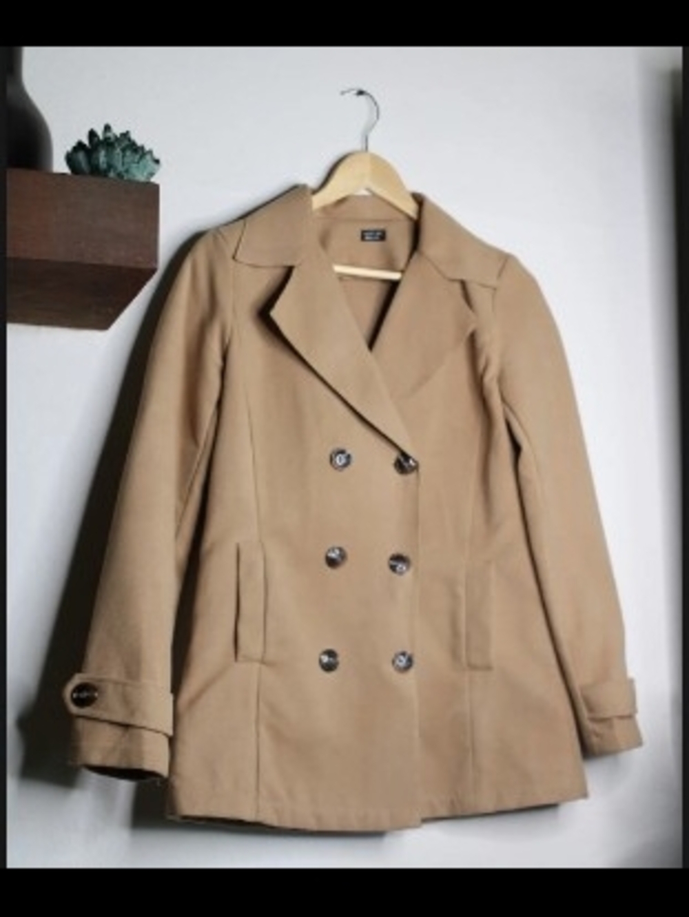 Women's Taupe Double-Breasted Peacoat